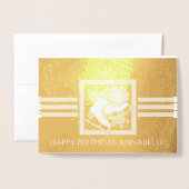 Moderne schaatsen verjaardag goud folie kaarten (Voorkant met envelop)