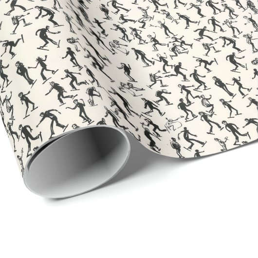 Moderne schaatsers Winterschets Vakantie Kerstmis Cadeaupapier (Rol Hoek)