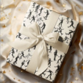 Moderne schaatsers Winterschets Vakantie Kerstmis Cadeaupapier