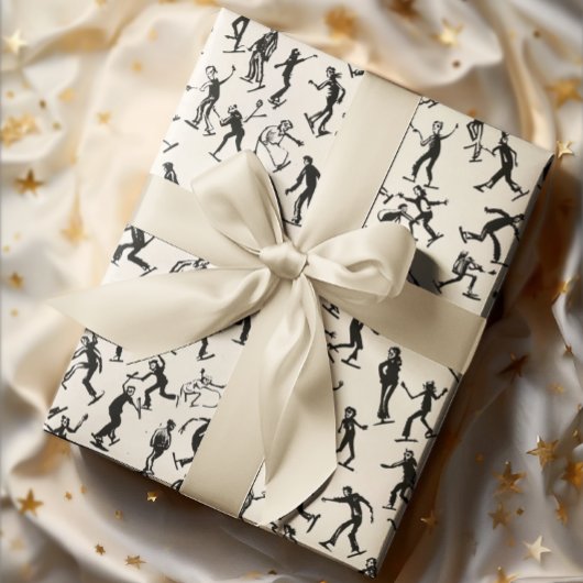 Moderne schaatsers Winterschets Vakantie Kerstmis Cadeaupapier