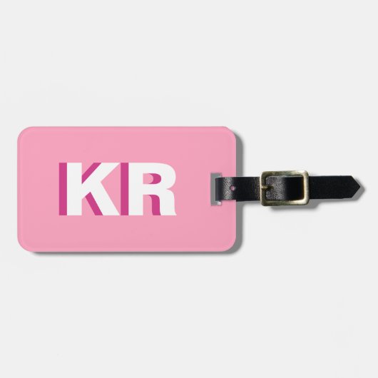 Moderne Schaduw Monogram Roze Gepersonaliseerd Bagagelabel (Voorkant horizontaal)