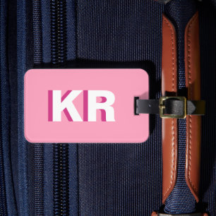 Moderne Schaduw Monogram Roze Persoonlijk Bagagelabel