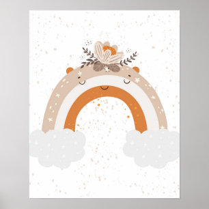 Moderne schandalige regenboog met bloemen Nursery Poster