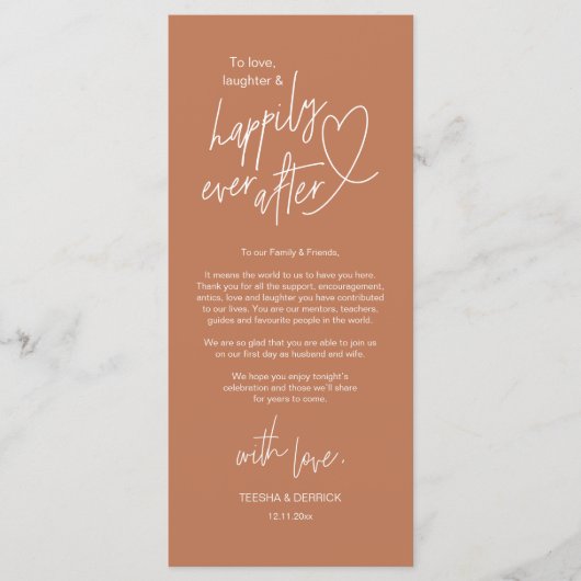 Moderne schattige, bruiloft plaats instelling dank programmakaart (Voorkant)