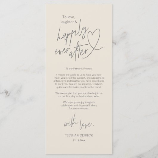 Moderne schattige, bruiloft plaats instelling dank programmakaart (Voorkant)