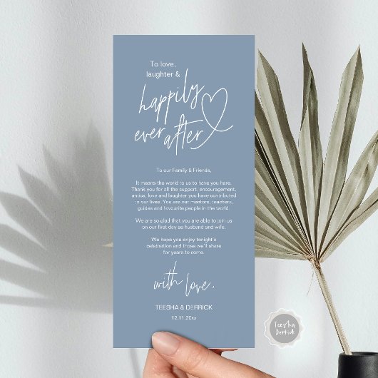 Moderne schattige, bruiloft plaats instelling dank programmakaart