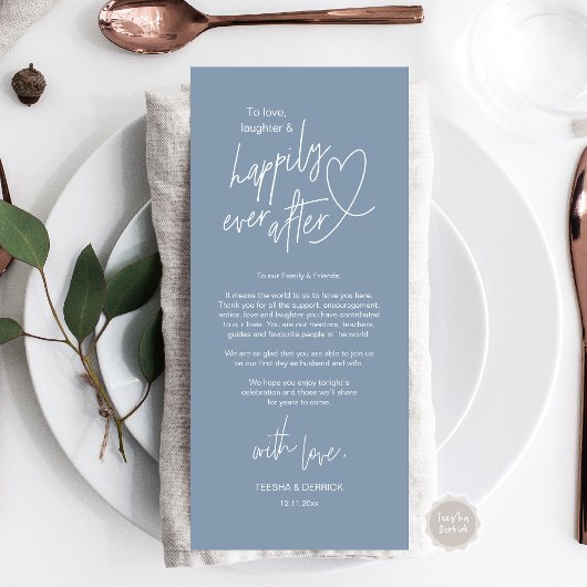 Moderne schattige, bruiloft plaats instelling dank programmakaart