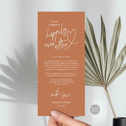 Moderne schattige, bruiloft plaats instelling dank programmakaart