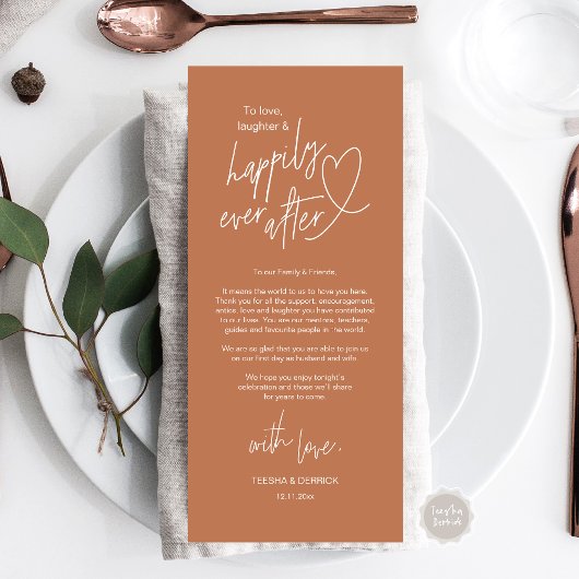 Moderne schattige, bruiloft plaats instelling dank programmakaart