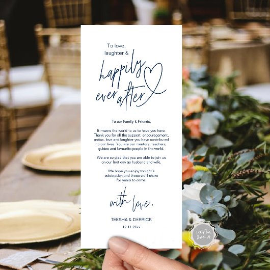 Moderne schattige, bruiloft plaats instelling dank programmakaart