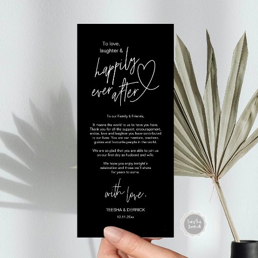 Moderne schattige, bruiloft plaats instelling dank programmakaart