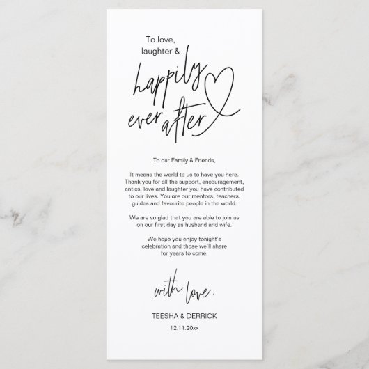 Moderne schattige, bruiloft plaats instelling dank programmakaart (Voorkant)