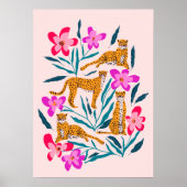 Moderne schattige cheetah met orchideeën poster (Voorkant)