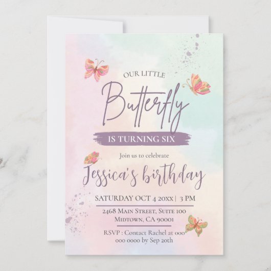 Moderne schattige elegante vlinder thema 6e verjaa kaart (Voorkant)