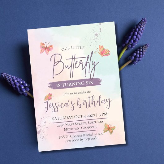 Moderne schattige elegante vlinder thema 6e verjaa kaart