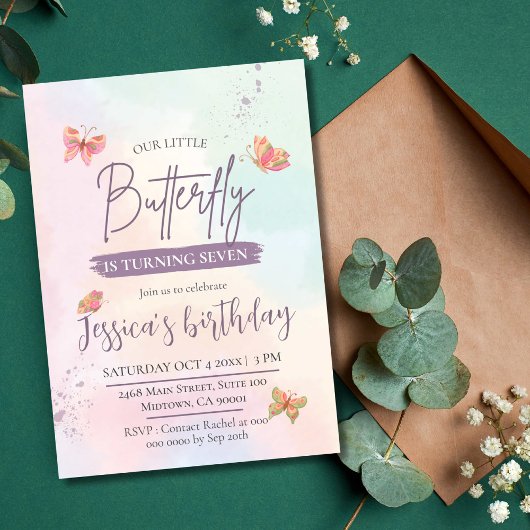 Moderne schattige elegante vlinder thema 7e verjaa kaart