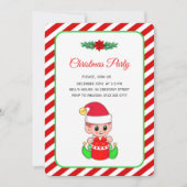Moderne Schattige Elf op Rode en Witte Kerstfeest Kaart (Voorkant)