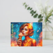 Moderne schattige elf vuur ijs kunst mooie rood briefkaart (Staand voorkant)