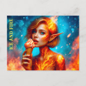 Moderne schattige elf vuur ijs kunst mooie rood briefkaart (Voorkant)