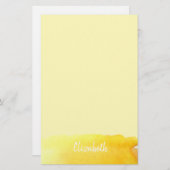 Moderne, schattige gele waterverf op maat briefpapier (Voorkant / Achterkant)