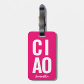 Moderne Schattige Grappige Krachtige Ciao Neon Roz Bagagelabel (Achterkant verticaal)