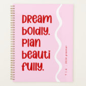 Moderne Schattige Inspiratie Roze en Rode Monogram Planner (Voorkant)