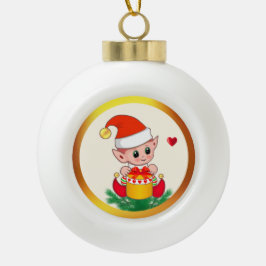 Moderne Schattige Kerst Elf Keramische Bal Ornament