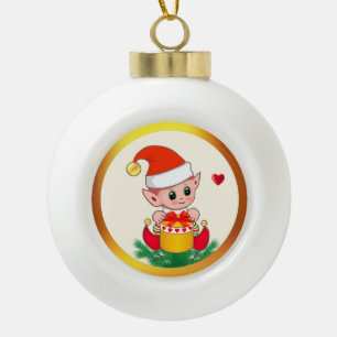 Moderne Schattige Kerst Elf Keramische Bal Ornament