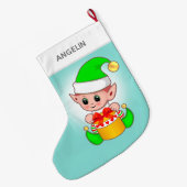 Moderne schattige kerstelf op lichtblauw grote kerstsok (Achterkant (Hangend))