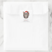 Moderne Schattige Kerstkat met Kerstman Hoed Vierkante Sticker (Tas)