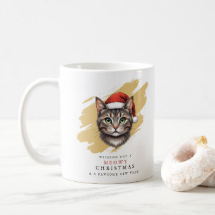 Moderne Schattige Kerstkat met Kerstmanhoed Koffiemok