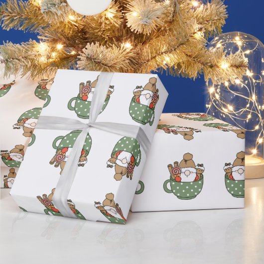 Moderne schattige kerstman in een mok kerstgroen b cadeaupapier (Feestdagen)
