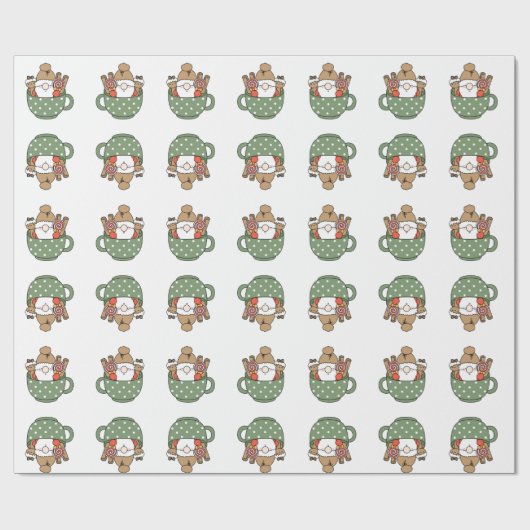 Moderne schattige kerstman in een mok kerstgroen b cadeaupapier (Vlak)