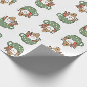 Moderne schattige kerstman in een mok kerstgroen b cadeaupapier (Hoek)