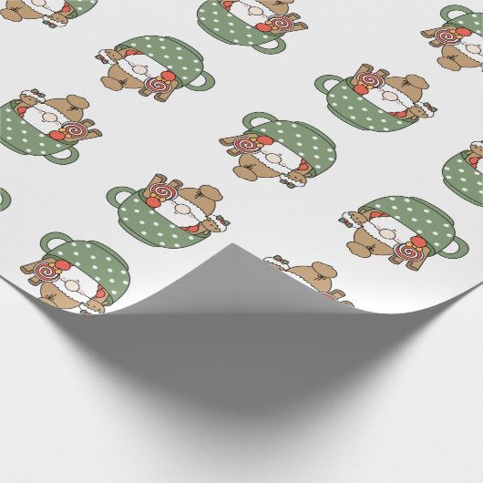 Moderne schattige kerstman in een mok kerstgroen b cadeaupapier (Hoek)