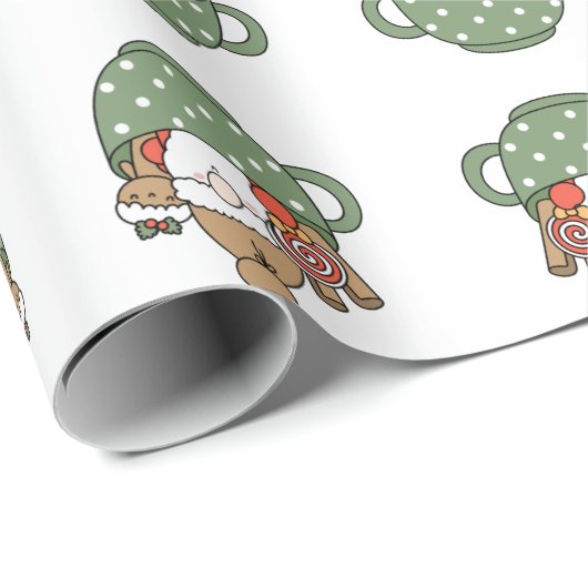 Moderne schattige kerstman in een mok kerstgroen b cadeaupapier (Rol Hoek)