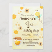 Moderne schattige kleine bij's 1e verjaardag geel kaart (Voorkant)