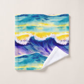 Moderne schattige kleurrijke zomerzon Blauw Geel Bad Handdoek (Wasdoekje)