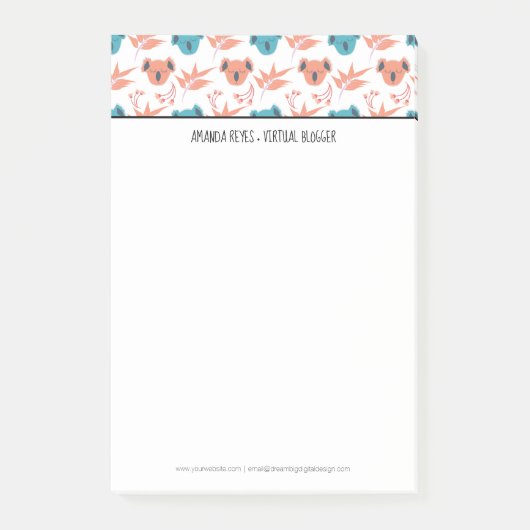 Moderne Schattige Koala en Bloeiende Bloemen Post-it® Notes (Voorkant)
