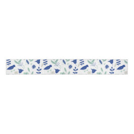 Moderne schattige lente tulp & vogel blauw en munt grosgrain lint