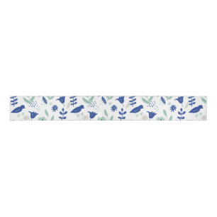 Moderne schattige lente tulp & vogel blauw en munt grosgrain lint