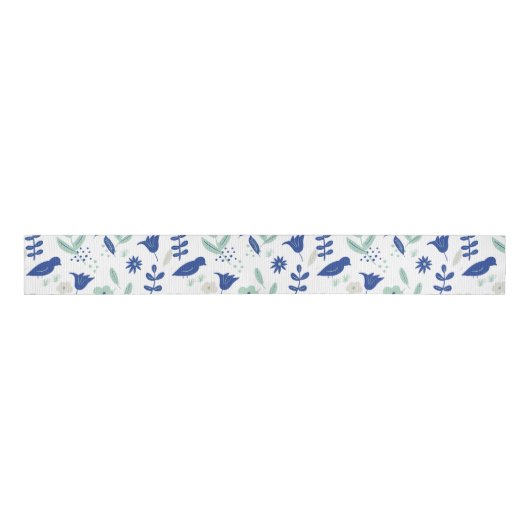 Moderne schattige lente tulp & vogel blauw en munt grosgrain lint (Voorkant)