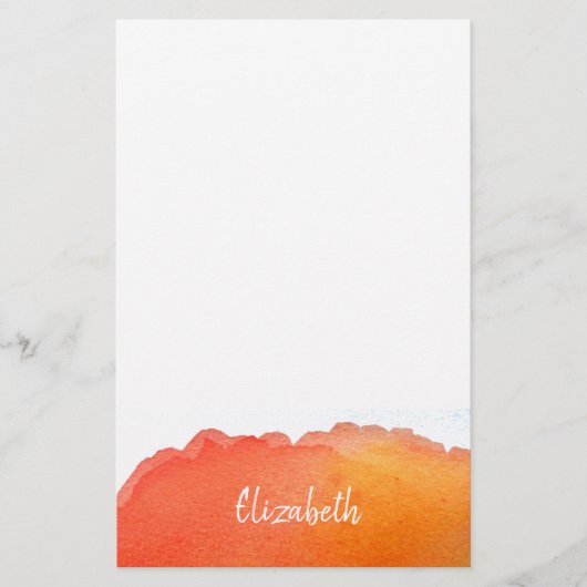 Moderne, schattige oranje waterverf op maat briefpapier (Voorkant)