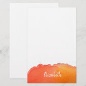 Moderne, schattige oranje waterverf op maat briefpapier (Voorkant / Achterkant)