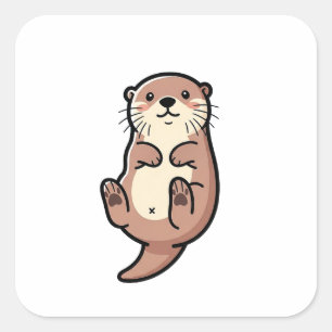Moderne Schattige Otter – Speelse Dierenillustrati Vierkante Sticker