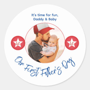 Moderne schattige papa aandenken foto eerste vader ronde sticker