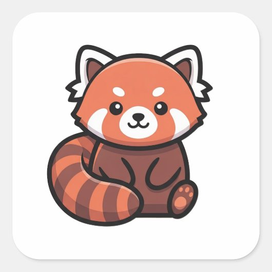 Moderne Schattige Rode Panda – Speelse Dierenillus Vierkante Sticker (Voorkant)
