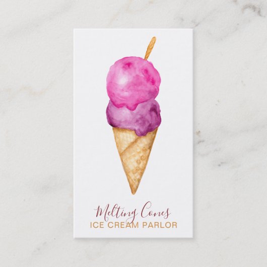 Moderne schattige zomerse ijsparlor waterverf visitekaartje (Voorkant)