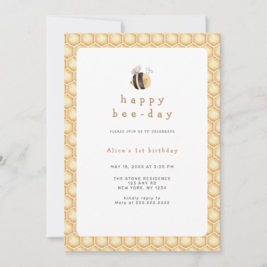 Moderne Schattigee Bee-Day eerste verjaardag Kaart (Voorkant)