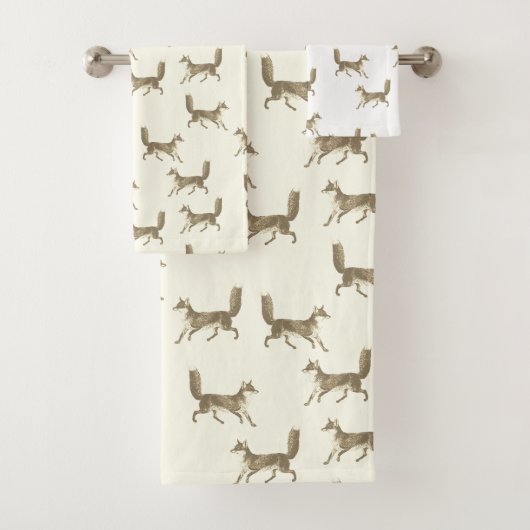 Moderne Schattigee Beige Fox Pattern op Ivoor Bad Handdoek (Insitu)